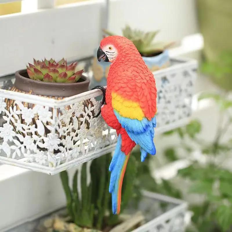 Parrot Decoration In Pastoral Style Resin Parrot Garden Decoration Tropical Bird Sculpture Garden Courtyard Potted Plant