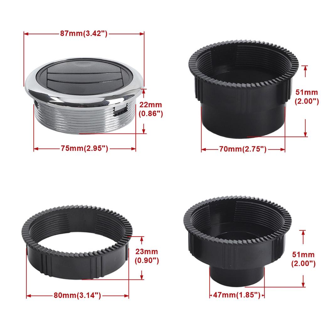 80mm Car Vent Dashboard A/C Air Conditioning Vent Deflector Universal Knob Type Rotation Air Outlet Vent for Camper Caravan