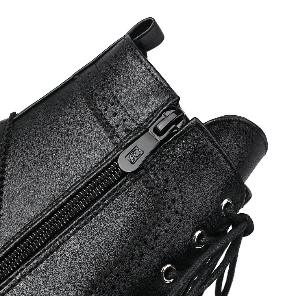 Black White Winter Ankle Boots for Women Med Heels Shoes 2025 Laciness Holes Decor Footwear