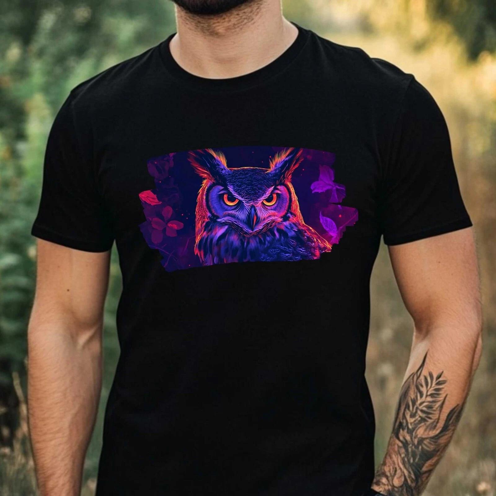 T-Shirt Herren Neon Eule Motiv Baumwolle Größe XS bis 5XL XL