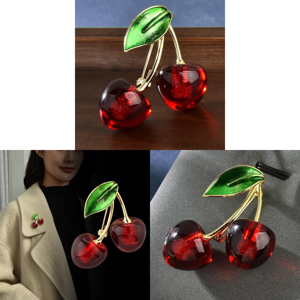 Cherry Fruit Brooch Pin For Women With Metal Finish Fashionable Accessory For Gift Giving