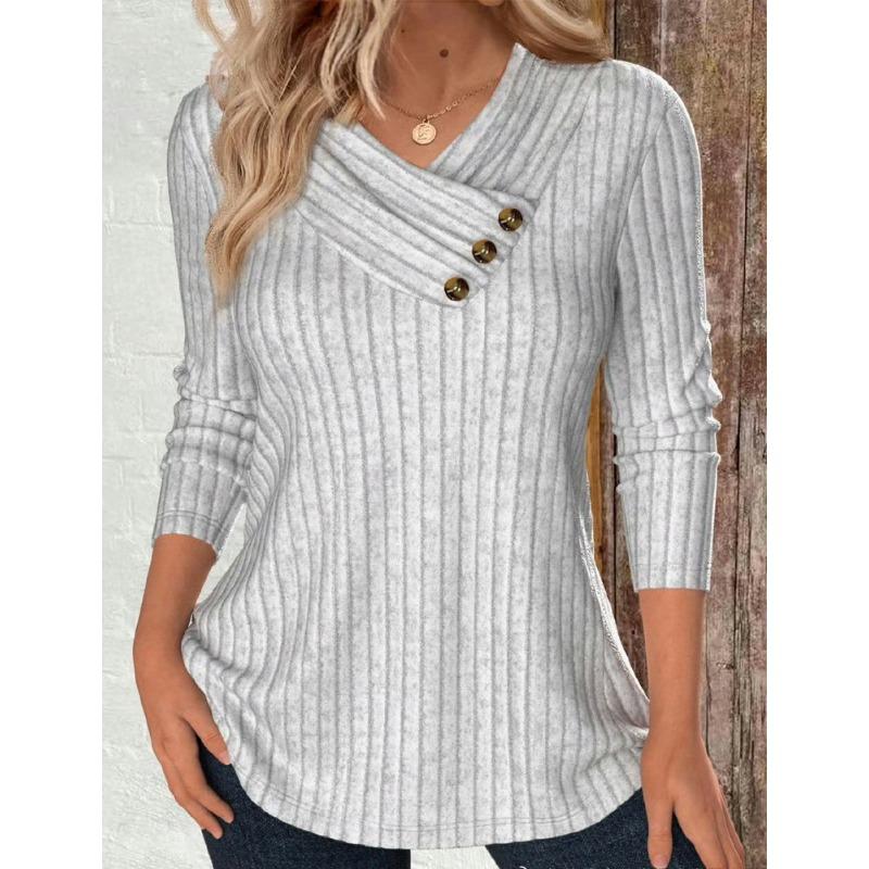 

Осенне-зимняя женская рубашка с тремя пуговицами в рубчик, топ с нерегулярным воротником XXL белый