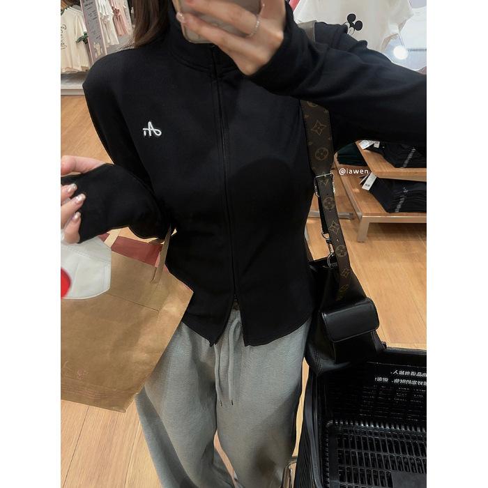 

MR [Grammy Luokou] Sports and leisure stand-up collar zipper sweater jacket autumn slim and thin versatile open XL чорний