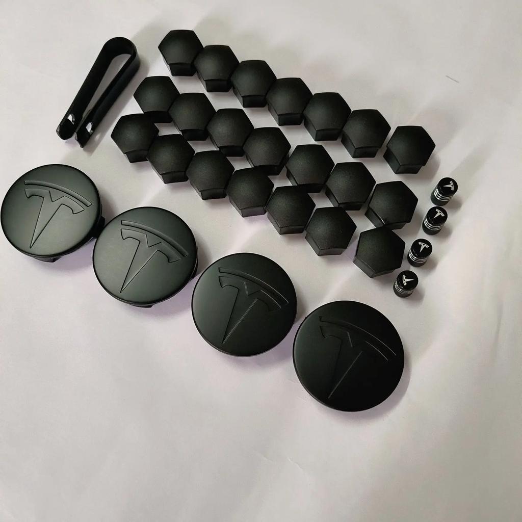 Pwmnb5 4PCS 25PCS 29PCS 56MM 57MM For Tesla Model3 ModelY Matte Black Juniper Sport Emblem Wheel Center Hub Cap Car Rims Cover Hubcaps
