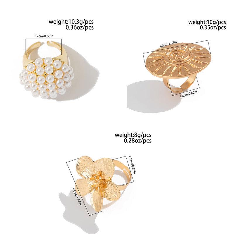 SHIXIN Creative Design Gold Color Large Flower Open Ring for Women Exaggerated Geometric Chunky Adjustable Ring New Year Jewelry