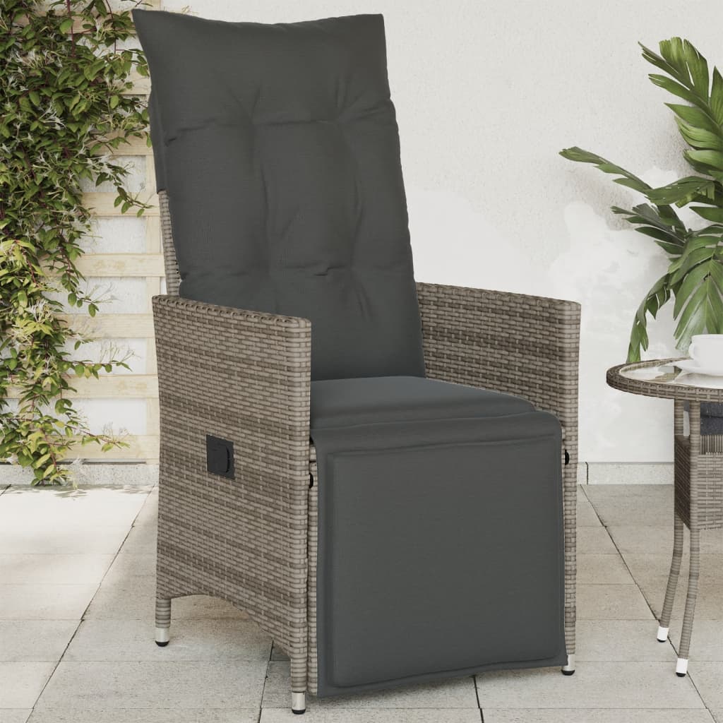 Poltrona da Giardino Regolabile con Cuscini in Polyrattan Grigio