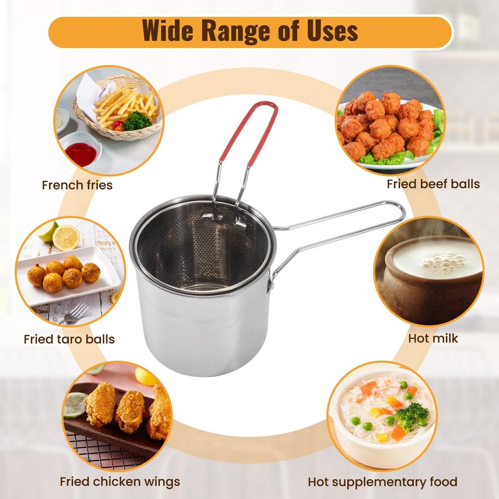 A20F-Japanese Tempura Frying Pot Stainless Steel Frying Pot With Strainer Basket Tong For French Fries Chicken
