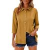 Summer New Women's Casual Tops Three-quarter Sleeve Solid Color Lapel Cotton and Linen Loose Shirt