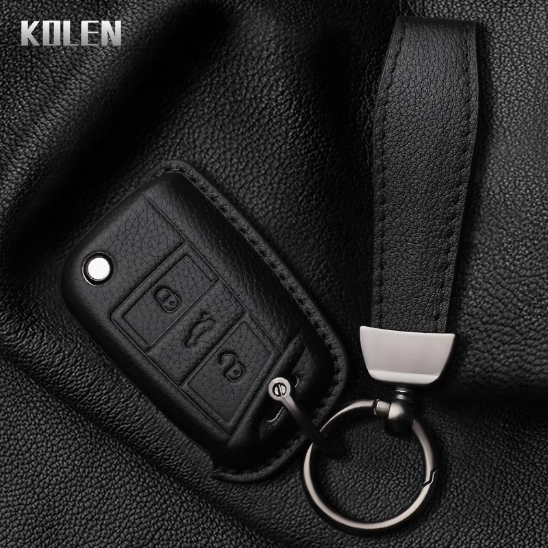 Leather Car Key Case Cover Shell For Vw Volkswagen Golf 7 Mk7 Tiguan Mk2 For Seat Ateca Leon Fr 2 Ibiza For Skoda Octavia Fob