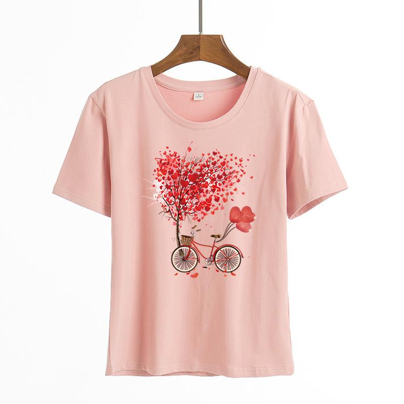 Women Summer Short Sleeved T-shirt Ladies Trendy Casual Pullover Round Neck Printed Top