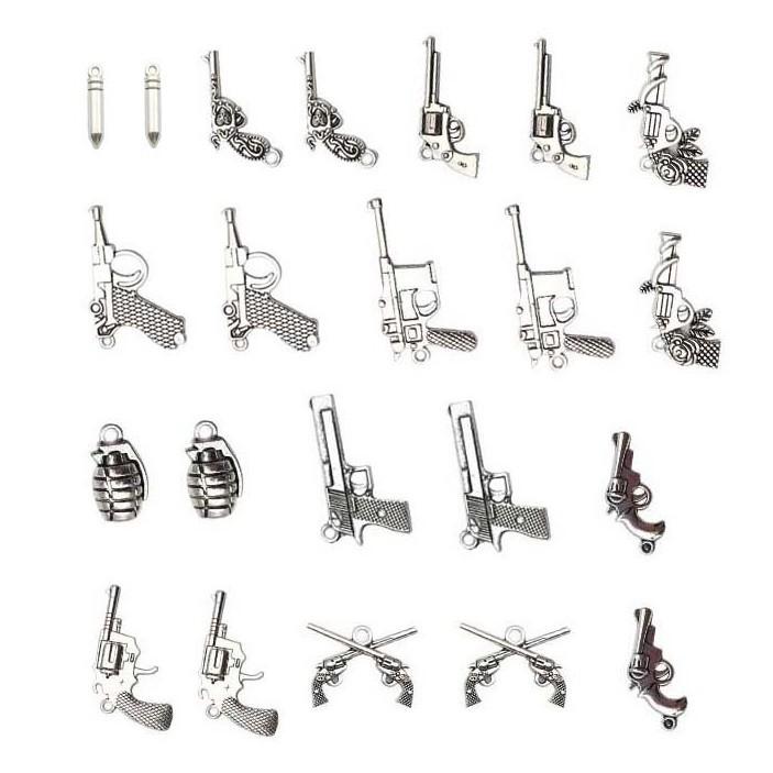 DIY Vintage Alloy Jewelry Accessories Ancient Silver Gun Weapon Bullet Necklace Bracelet Pendant Factory Direct Sales