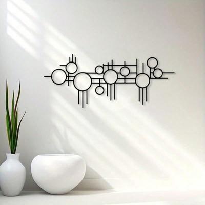 Arte de Pared Redondo de Metal Negro Abstracto Decoración para Interiores Exteriores