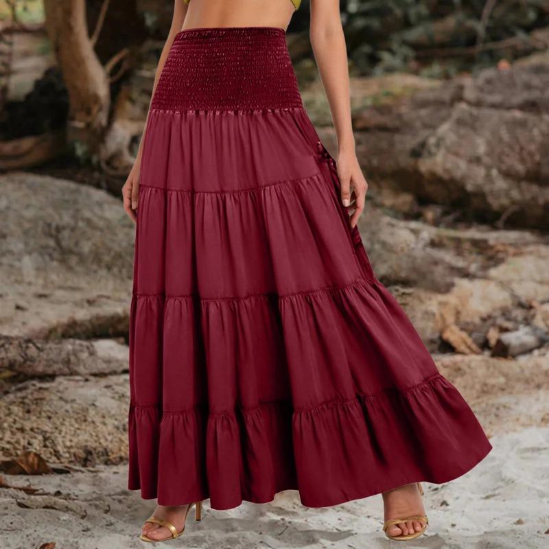 Tiered A Line Skirt Women Forest Fairy Pockets Patchwork Long Dress Elastic Waist Vintage Hippie Gypsy Maxi Skirt