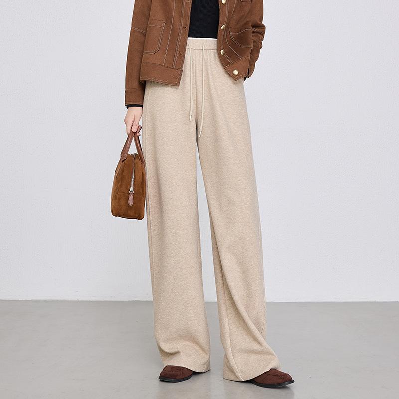 Women's High Rise Drawstring Wide Leg Sweatpants Loose Fit Curved Pants 2025 Winter Fleece Lined Casual Trousers