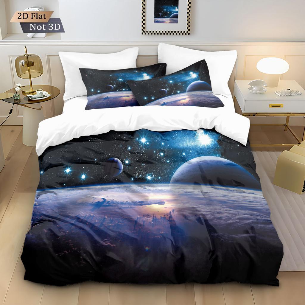 Space And Universe Quilt Cover 3D Printed Galactic Starry Sky Bedding Set Bedroom Decoration With Zipper Single Twins Large Size