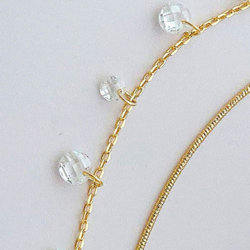 VOYONN Silver Double-Line Bracelet Gold Setting Crystal 0009