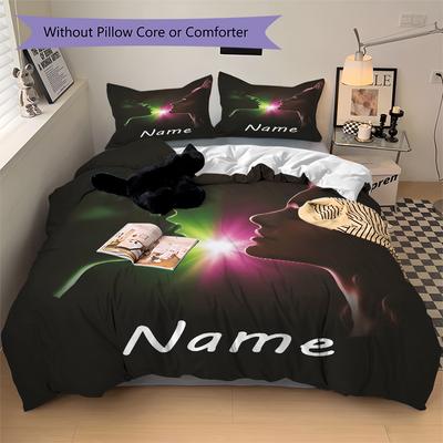 Custom Name Mystic Profile Bedding 3 Piece Set HD Print Duvet Cover Pillowcases for Teens Adult Bedroom Decoration