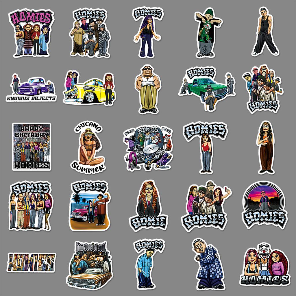 50 American Retro Doodle Personalized Homies Cartoon Decorative Skateboard Water Cup Suitcase Waterproof Stickers