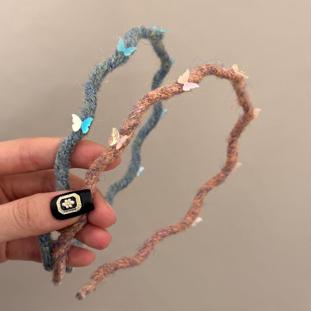 French Style Handmade Butterfly Wool Waves Hairband Fairy Cute Simple Temperament Exquisite Pearls Hair Accessories New