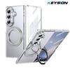 KEYSION 360° Rotating Magnetic Ring Stand Case for Samsung Galaxy Z Fold 7 5G Transparent PC Phone Cover with Screen Protector