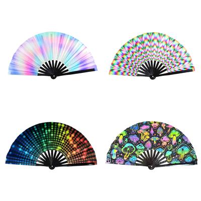 1pcs Rave Fan Japanese Large Fan Music Festival 33cm Chinease Colorful Gradient Handheld Foldable Folding Reflective