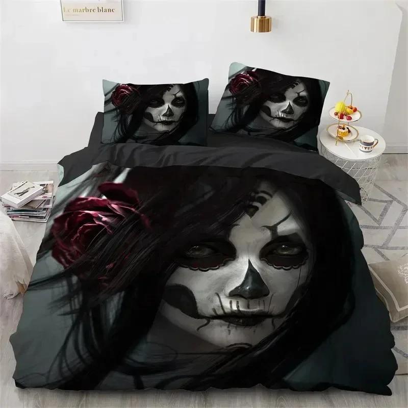 Comforter Skull Vintage Sugar Skull Girl Bedding Set 3D Printed Suitable For Bedroom Kids Home Textile
