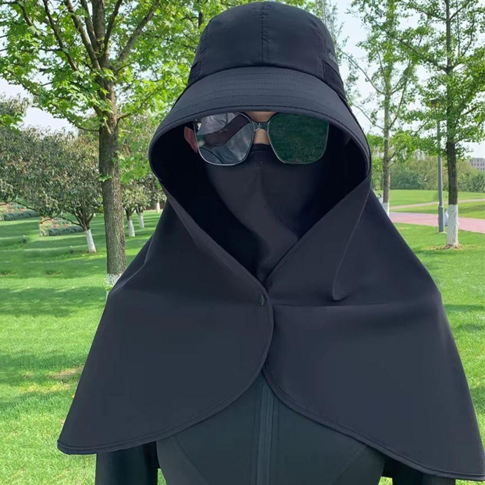 Wide Brim Mountaineering Hat Detachable Mask Women Sun Hat Simple Shawl Fisherman Hat  Outdoor