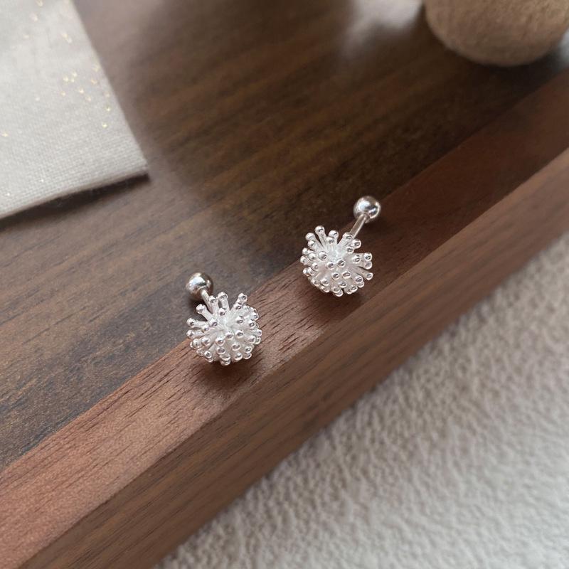 999 Sterling Silver Dandelion Stud Earrings for Women - Versatile Screw Back Ear Jewelry 999 Sterling Silver
