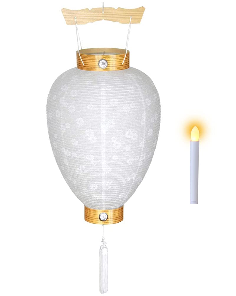 

Bon Festival Lantern No. 30, Aikyoku Masu White Pattern, Gifu Lantern with LED Candlelight, for First Bon Festival, 49cm high x 28cm wide (fire box