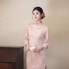 Chinese Style Suede Seven-quarter-sleeved Pink Cheongsam Autumn 1011 New Young Girl Temperament Dress