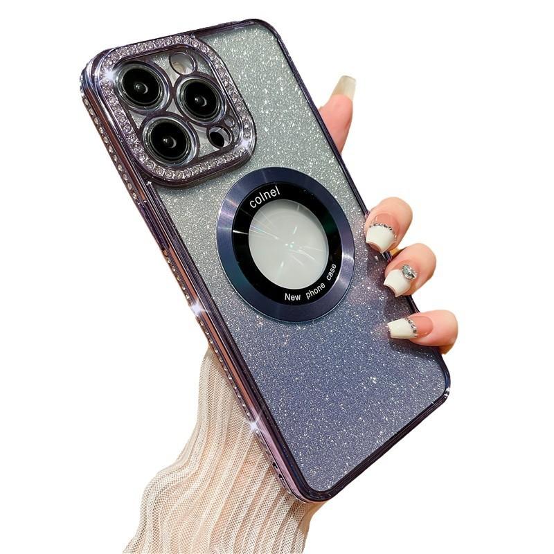 Applicable To IPhone16 Mobile Phone Case Electroplating Edge Drilling Apple 15promax Magnetic Sleeve 13/14 Gradient Glitter