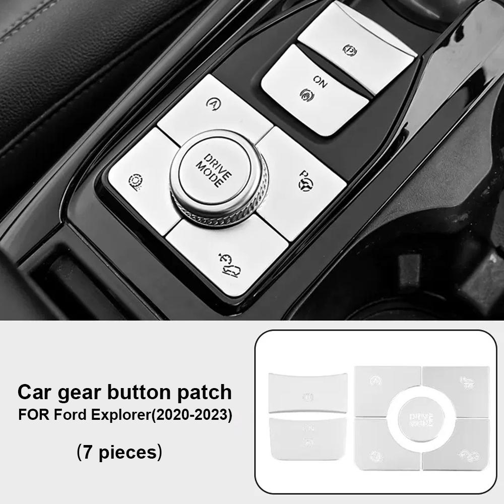 For Ford Explorer 2020-2023 Car Gear Knob Ring Cover/Gear Shift Switch/Window Lifter Switch Button Cover Sticker Accessories. Sliver A