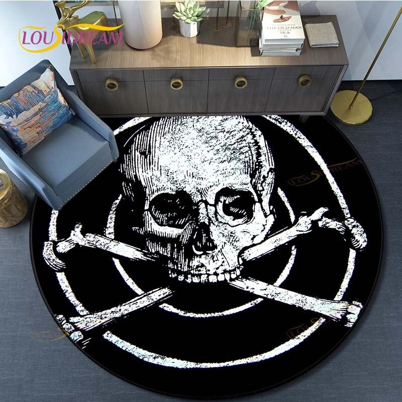 Skull 3D Print Waterproof and Non-slip Circle Cute Floor Rug Round Area Rugs Living Room Children Chair Tent Play Game Carpets