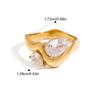 Yori White Square Cubic Zirconia Wave Ring 18k Gold Color Pvd Plated Stainless Steel Fashion Finger Jewelry Accessories Gift