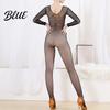 Curve-enhancing Mesh Jumpsuit Women Fishnet Hollow Out Long Sleeve Skinny Thin Pantyhose O Neck Dance