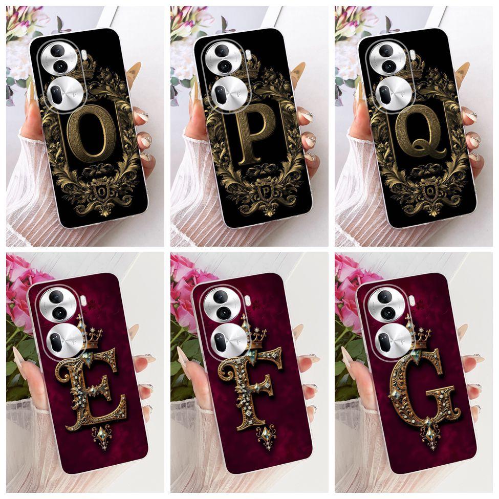 Clear For Oppo Reno 11Pro 5G CPH2607 Cover For Oppo Reno 11 Pro 5G Case Luxury Crown A-Z Letters 2D Flat Pattern Soft Phone Case