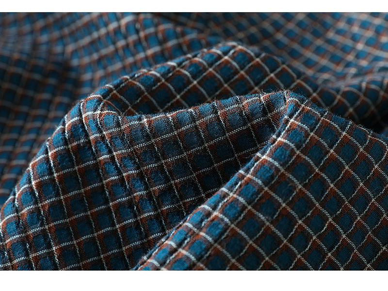 Women's Blue Cotton Plaid Long Sleeve Shirt - Stylish Autumn 2026