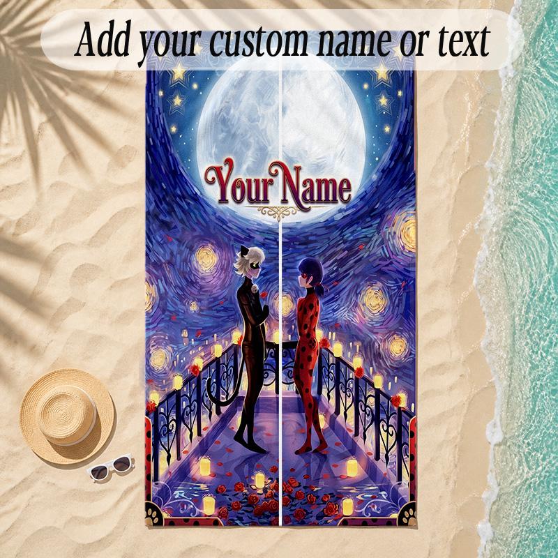 Beach TowelMiraculous Ladybug Custom Name Text Personalized Soft Towel for Beach Pool Indoor Home Decor Gift
