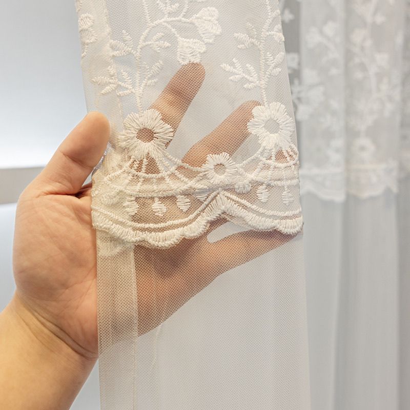 Cortina Voil Bordada Linda, Cortina Voil Fina Translúcida Branca Bordada com Flores Pequenas Simples em Estilo Europeu