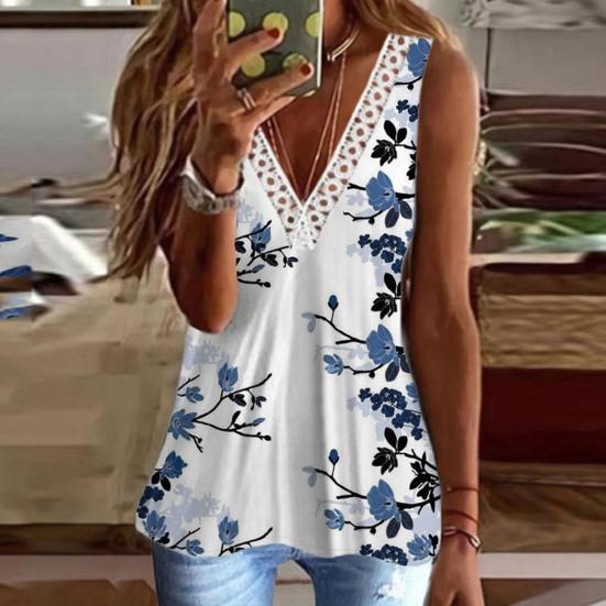 

Летняя футболка без рукавов с кружевной отделкой и v-образным вырезом, повседневный жилет с принтом розы, уличная одежда