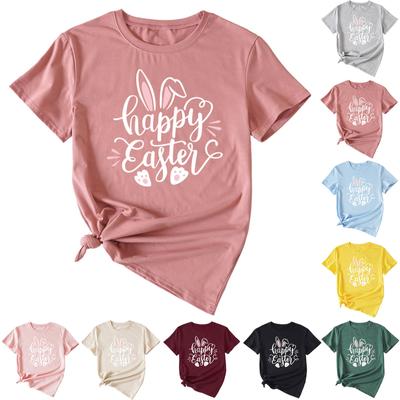 Easter Women Lady Letter Printed Short Sleeve T-shirt Casual Loose Top Tunics