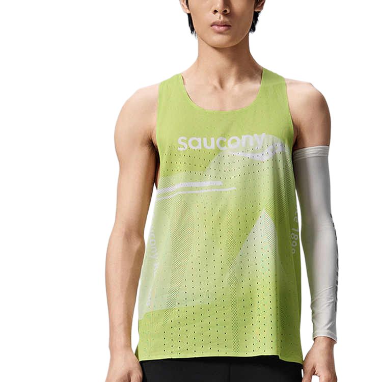 Saucony Speed Running Series Round Neck Fashion Comfortable Sleeveless Sports Tank Top Unisex Tops Geometric-Yellow Green SA2250TK63T-PR229