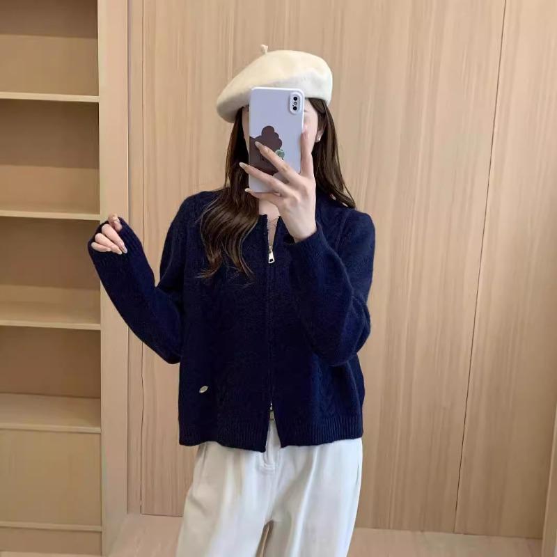Simple style design double zipper twist sweater jacket women's autumn and winter new versatile thick knitted cardigan women