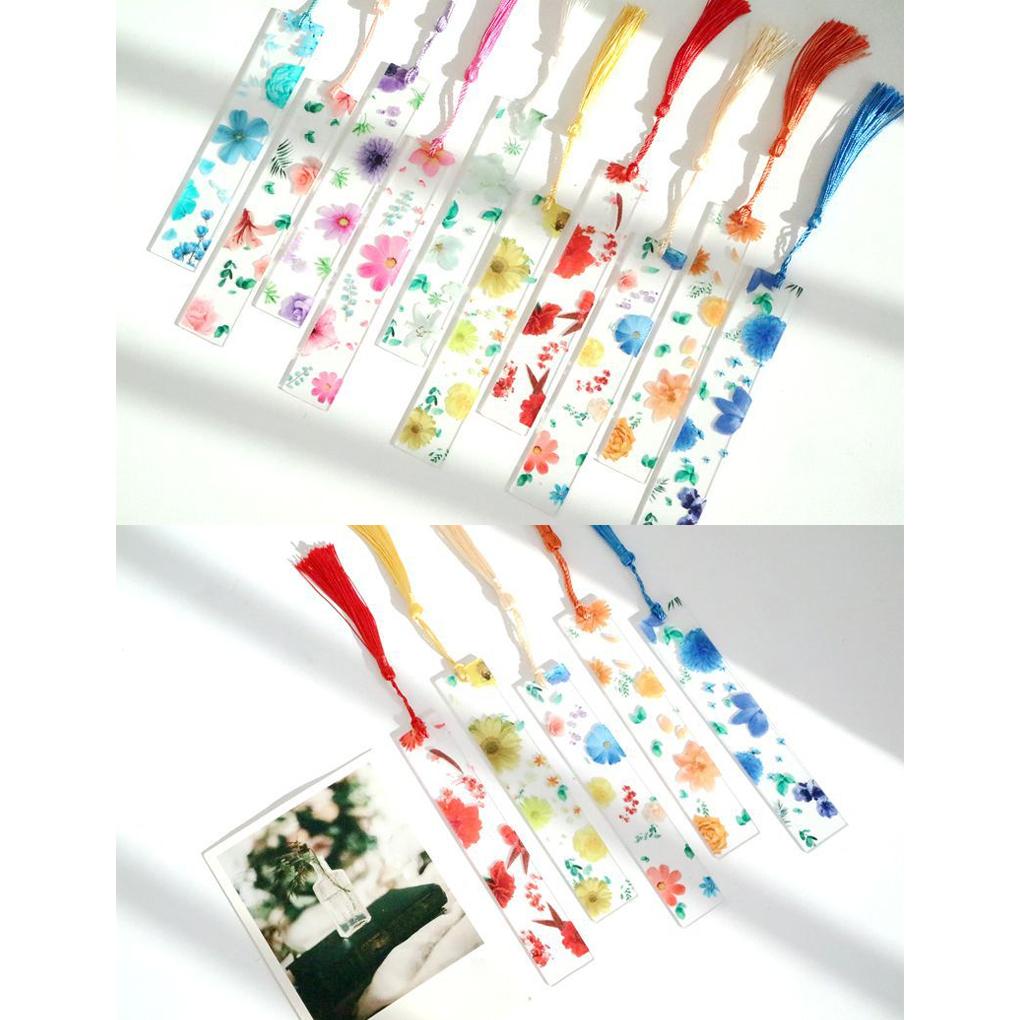 Resin Bookmarks Handmade Transparent Dried Flower Student Stationery School Supplies Ruler Bookmark for Women Adults Kids