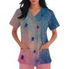 Women's Fashion V-neck Short-sleeved Work Uniform With Pockets, Halloween Print Top
