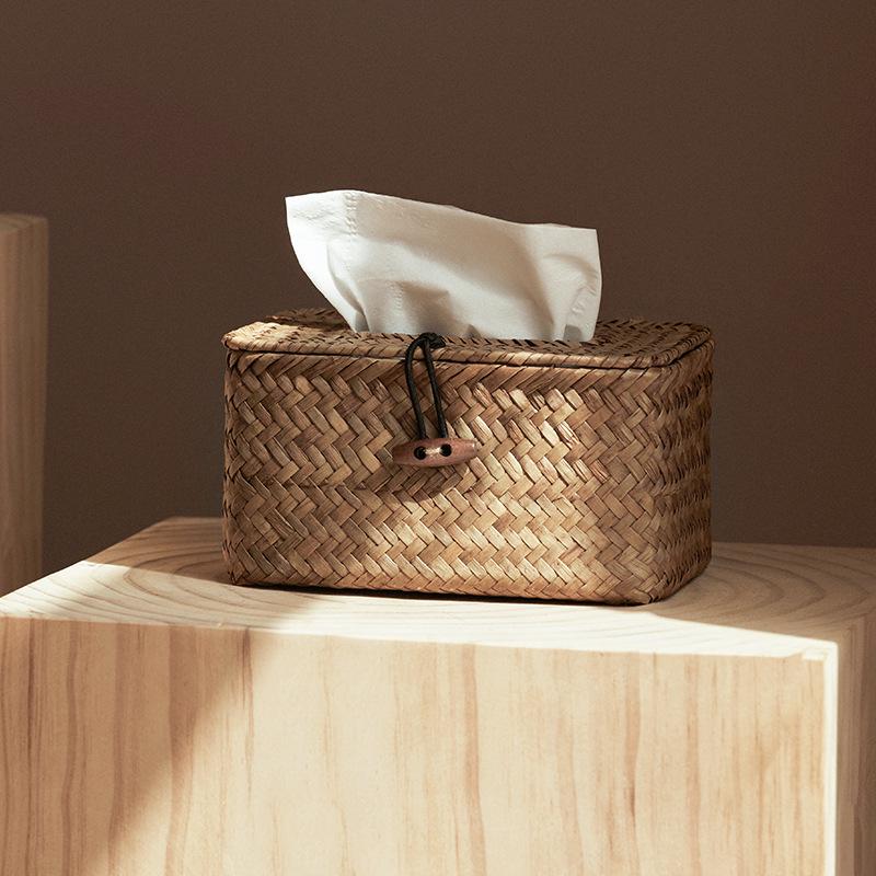Japanese Straw Tissue Box: Creative Multi-functional Storage for Home, Living Room, Coffee Table, or Dining Room.