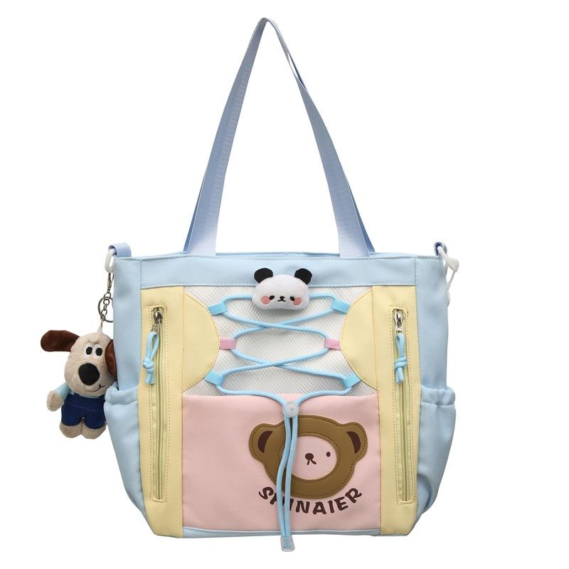 

Контрастная цветная сумка через плечо женская сумка-тоут студенческая легкая сумка большой вместимости синий