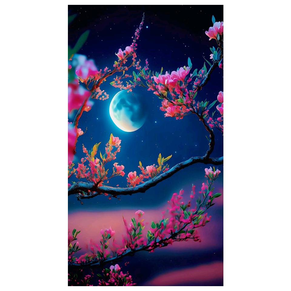 Großes 5D-Diamantgemälde zum Selbermachen, Neuankömmling, Mond, Blumen, Landschaft, voller Diamant-Mosaik, Stickerei, Kreuzstich, Kunst, Heimdekoration