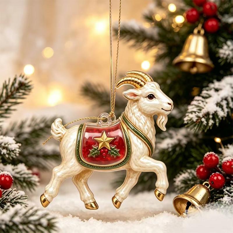 Christmas Lamb Acrylic Hanging Ornament 1PC Flat Cute Sheep Pendant for Xmas Tree Home Winter Holiday Party Decoration