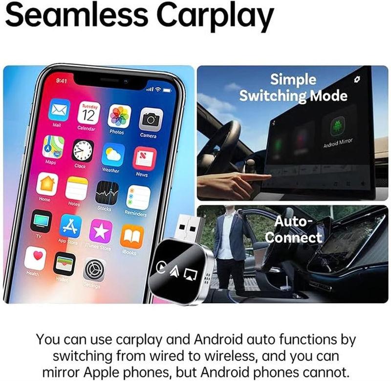 Mini Screen Mirroring Adapter for iPhone Upgraded Wireless 3-in-1 Carplay Auto Airplay Cars Accessories GZW